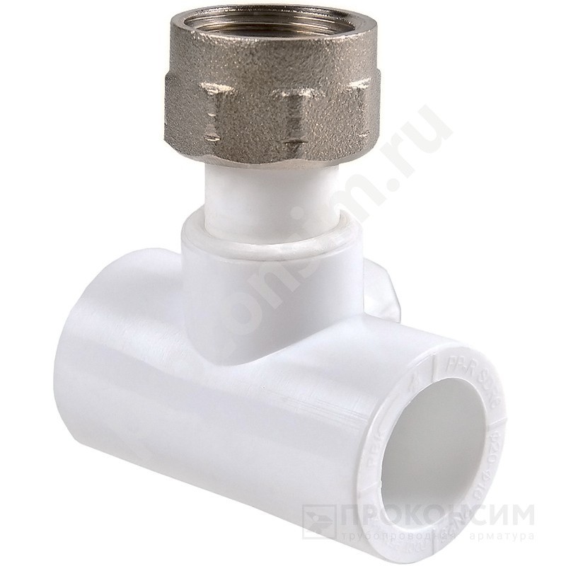 Цена по запросу.  . Тройник ПП с накидной гайкой 20-1/2'' PN 25 белый РВК 20914 (930659264) со склада Проконсим в Кемерово