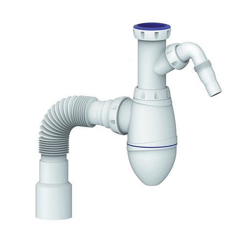 Сифон для умывальника Unicorn А520V, 40х50 гибкий отвод, 1 1/2'' х40 с отводом для стиральной машины преходник 40х32 купить в Кемерово | "Проконсим"
