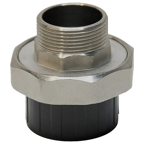 Муфта разборная НПВХ DN 50-1 1/2" PN 16 клеевая с наружной латунной резьбой черная Aquaviva AQVBND50M купить в Кемерово | "Проконсим"