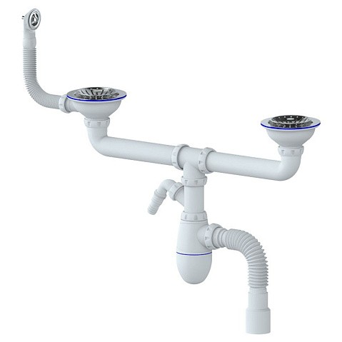 сифон для двойной мойки Unicorn В731VР, 40х50 гибкий отвод, 3 1/2'' х40 с отводом для стиральной машины, круглый перелив купить в Кемерово | "Проконсим"