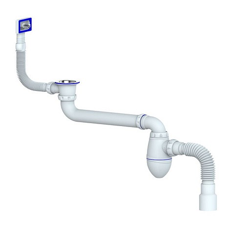 Сифон для умывальника Unicorn АС22, 40х50 гибкий отвод, 1 1/2'' х40 чаша из нержавеющей стали, прямоугольный перелив, со смещением купить в Кемерово | "Проконсим"