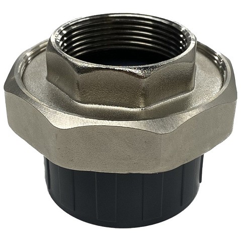 Муфта разборная НПВХ DN 50-1 1/2" PN 16 клеевая с внутренней латунной резьбой черная Aquaviva AQVBBD50F купить в Кемерово | "Проконсим"