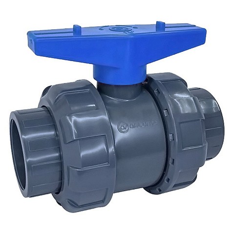 Кран шаровый клеевой НПВХ DN 50 PN 16 уплотнение EPDM/TPV черный Aquaviva AQVBVD50 купить в Кемерово | "Проконсим"