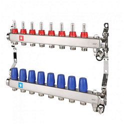  Коллекторная группа из нержавеющей стали DN 25-8 выходов G-3/4'', с расходомерами, с дренажным краном и воздухоотводчиком, евроконус, MVI MS.708.06 (922101668) со склада Проконсим в Кемерово