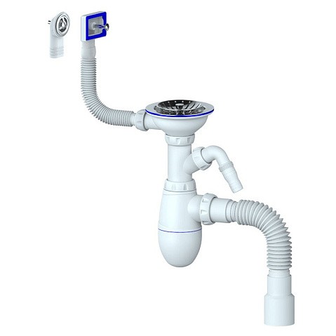 Сифон для мойки Unicorn В427, 40х50 гибкий отвод, 3 1/2'' х40 с отводом для стиральной машины, круглый и прямоугольный перелив купить в Кемерово | "Проконсим"
