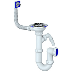  Сифон для мойки Unicorn Y430V, 3 1/2'' х40 без отвода, чаша из нержавеющей стали с отводом для стиральной машины, прямоугольный перелив (930152087) со склада Проконсим в Кемерово