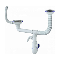  Сифон для двойной мойки Unicorn Y710V, без отвода, 3 1/2'' х40 с отводом для стиральной машины, круглый перелив (930152094) со склада Проконсим в Кемерово