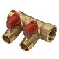 Коллектор латунный DN 20 2 выхода G 1/2'' с шаровыми кранами красная ручка плоское присоединение отвода SGL купить в Кемерово | "Проконсим"