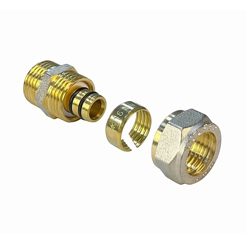 Муфты латунные для PEX труб DN 16-32 PN 10 обжимные никелированные с наружной резьбой Valfex VF.301.N купить в Кемерово | "Проконсим"
