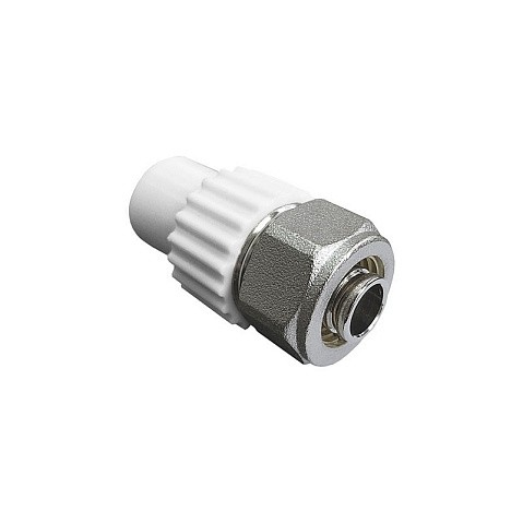 Муфта комбинированная для соединения PPR-PE-AL-PE труб 20x16 PN 25 белая VALFEX купить в Кемерово | "Проконсим" Муфта комбинированная для соединения PPR-PE-AL-PE труб 20x16 PN 25 белая VALFEX купить в Кемерово | "Проконсим"