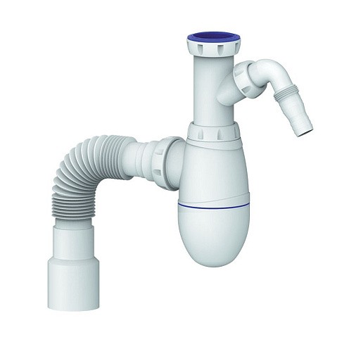 Сифон для мойки Unicorn В520V, 40х50 гибкий отвод, 1 1/2'' х40 с отводом для стиральной машины преходник 40х32 купить в Кемерово | "Проконсим"