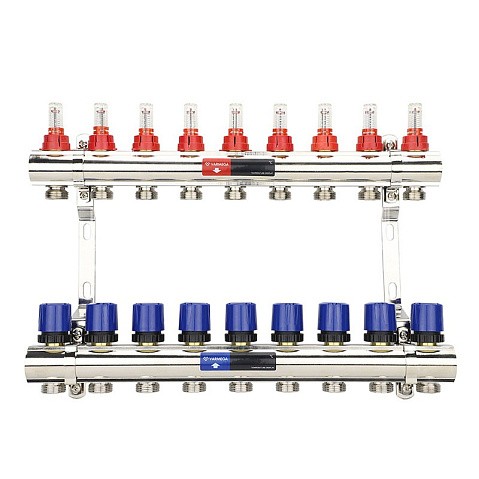 Коллекторная группа из латуни DN 25-9 вых. G-3/4'' евроконус, с расходомерами, без дренажного крана и воздухоотводчика VARMEGA VM15409 купить в Кемерово | "Проконсим"