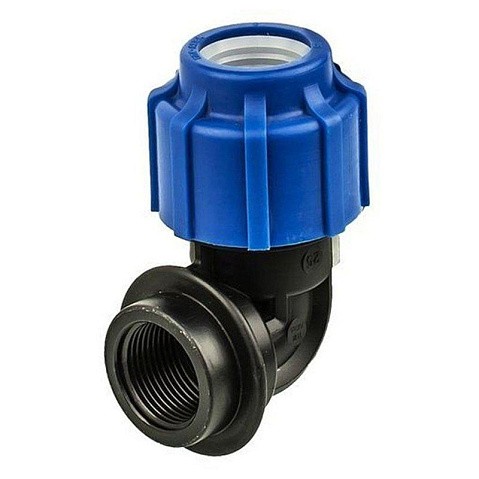 Угольник (отвод) компрессионный PN 16 для ПЭ DN 50-1 1/2'' обжимное-муфта купить в Кемерово | "Проконсим"