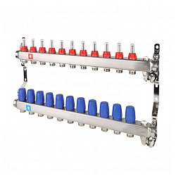  Коллекторная группа из нержавеющей стали DN 25-11 выходов G-3/4'', с расходомерами, с дренажным краном и воздухоотводчиком, евроконус, MVI MS.711.06 (922101671) со склада Проконсим в Кемерово