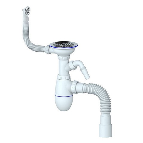 Сифон для мойки Unicorn В436V, 40х50 гибкий отвод, 3 1/2'' х40 с отводом для стиральной машины, круглый перелив купить в Кемерово | "Проконсим"