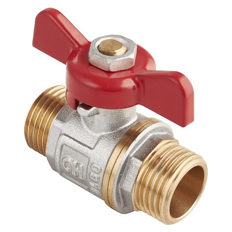Кран латунный шаровой MVI AquaHit BV.315.04 DN 15 PN 25 бабочка штуцер-штуцер полнопроходной никелированный купить в Кемерово | "Проконсим"
