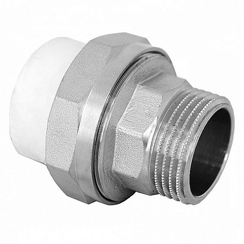 Муфта комбинированная ПП 50-1 1/2'' PN 25 разъёмная с наружной резьбой белая РТП 10649 купить в Кемерово | "Проконсим"