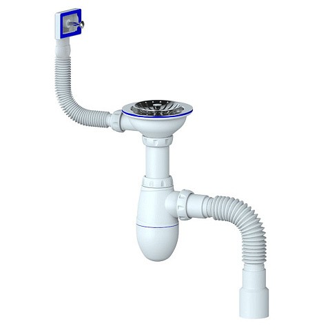 Сифон для мойки Unicorn В425P, 40х50 гибкий отвод, 3 1/2'' х40 чаша из нержавеющей стали, прямоугольный перелив купить в Кемерово | "Проконсим"