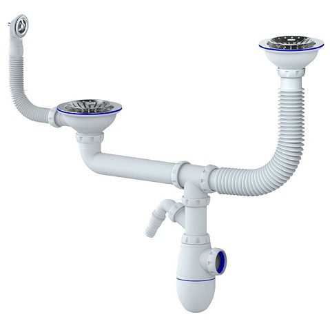 сифон для двойной мойки Unicorn В710V, 40х50 гибкий отвод, 3 1/2'' х40 с отводом для стиральной машины, круглый перелив купить в Кемерово | "Проконсим"