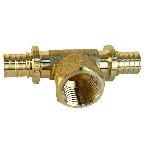Тройник латунный для PEX труб 20-1/2''-20 PN 16 S-2,8мм под надвижную гильзу Valfex VF.432.AF купить в Кемерово | "Проконсим"