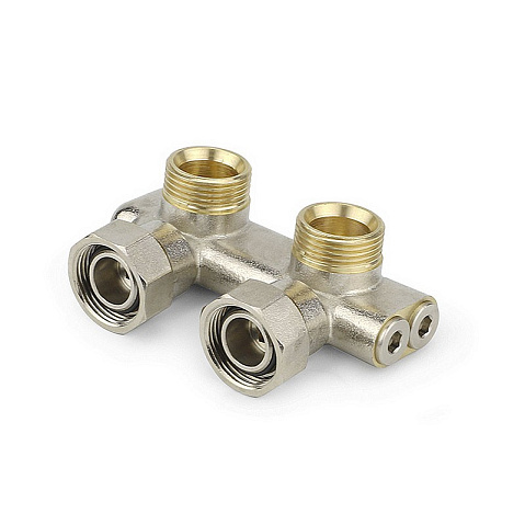 Узелы нижнего подключения VARMEGA VM139 DN20 угловой двухтрубный 3/4''x3/4'' евроконус, перекрёстный муфта-штуцер купить в Кемерово | "Проконсим"