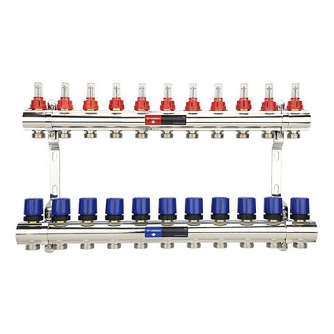 Коллекторная группа из латуни DN 25-11 вых. G-3/4'' евроконус, с расходомерами, без дренажного крана и воздухоотводчика VARMEGA VM15411 купить в Кемерово | "Проконсим"