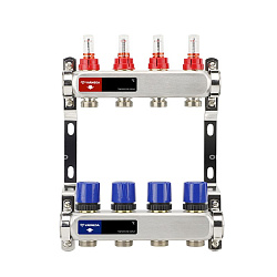  Коллекторная группа из нержавеющей стали DN 25-4 вых. G-3/4'', евроконус, с расходомерами, без дренажного крана и воздухоотводчика, VARMEGA VM15104 (930416002) со склада Проконсим в Кемерово