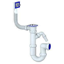  Сифон для мойки Unicorn Y440V, 1 1/2'' х40 без отвода, чаша из нержавеющей стали с отводом для стиральной машины, прямоугольный перелив (930152090) со склада Проконсим в Кемерово