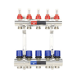  Коллекторная группа из латуни DN 25-5 вых. G-3/4'', евроконус, с расходомерами, без дренажного крана и воздухоотводчика, VARMEGA VM15405 (930416503) со склада Проконсим в Кемерово